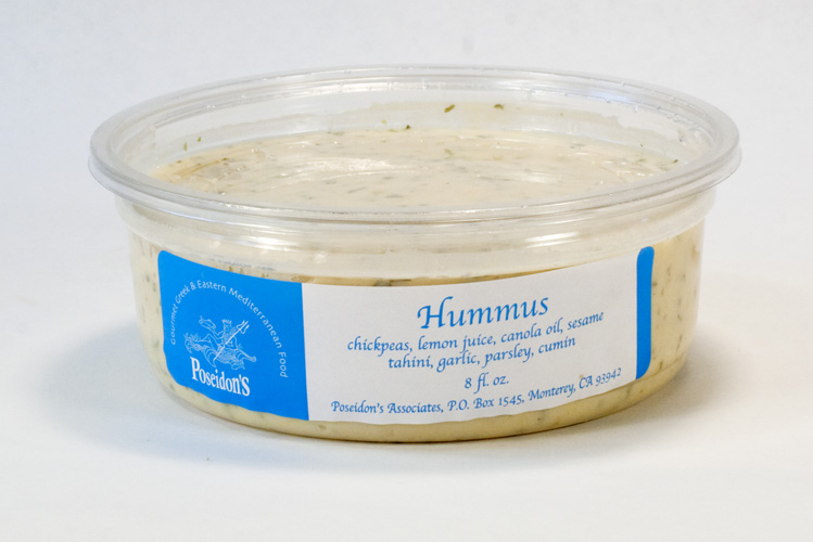 Poseidon's Greek Specialty foods in containers, Hummus